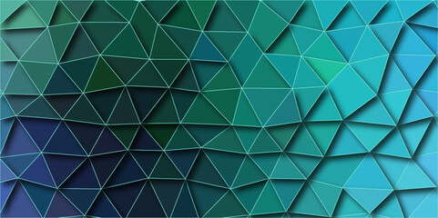 Modern geometrical low poly abstract illustration with gradient. Multicolor dark green, blue polygonal design pattern, which consist of triangles & diamond shapes. Textured pattern for background.