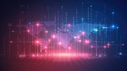 Fototapeta premium World Map Showing Global Technology Connections and Network Links