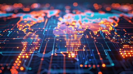 Obraz premium World Map Showing Global Technology Connections and Network Links
