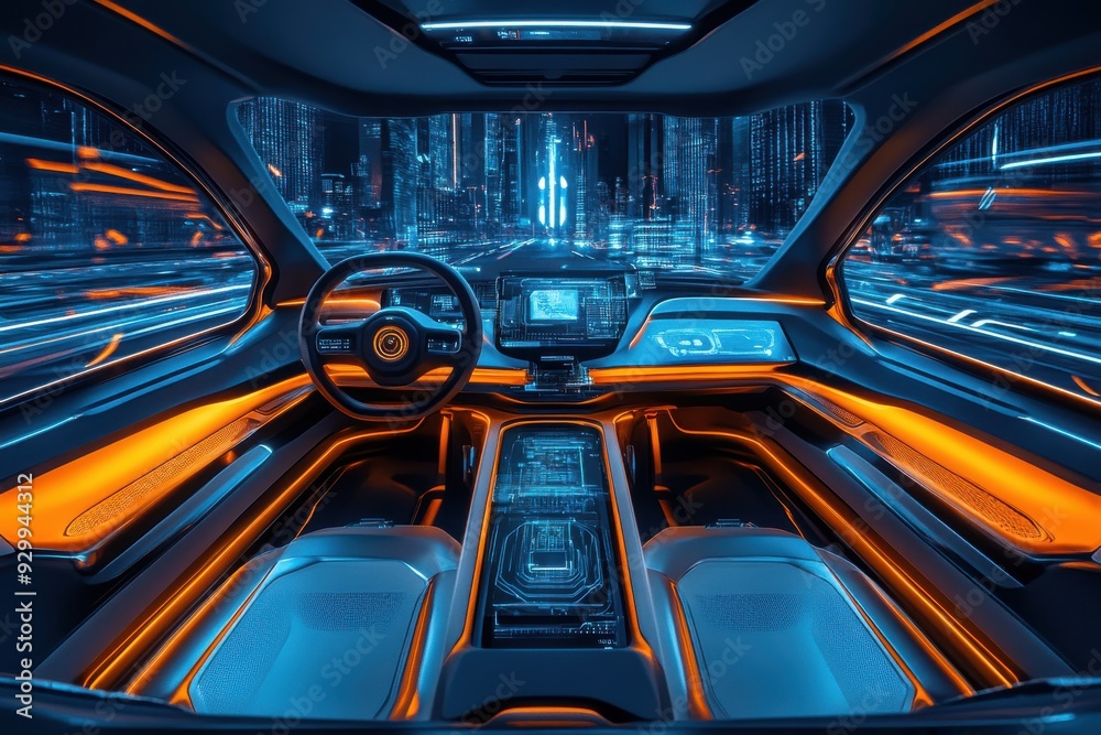Poster nanotechnology integration in autonomous vehicles, exploring advanced materials and sensors for impr