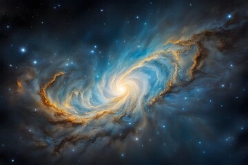 A glowing galaxy with a mix of cool blues and warm yellows creating a cosmic contrast in the night, AI Generated