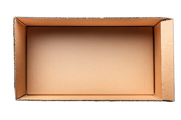 Fototapeta premium Open cardboard box on a white background, showcasing the interior and flaps, suitable for moving, shipping, or storage concepts. Ideal for businesses related to logistics, e-commerce, and home organiz