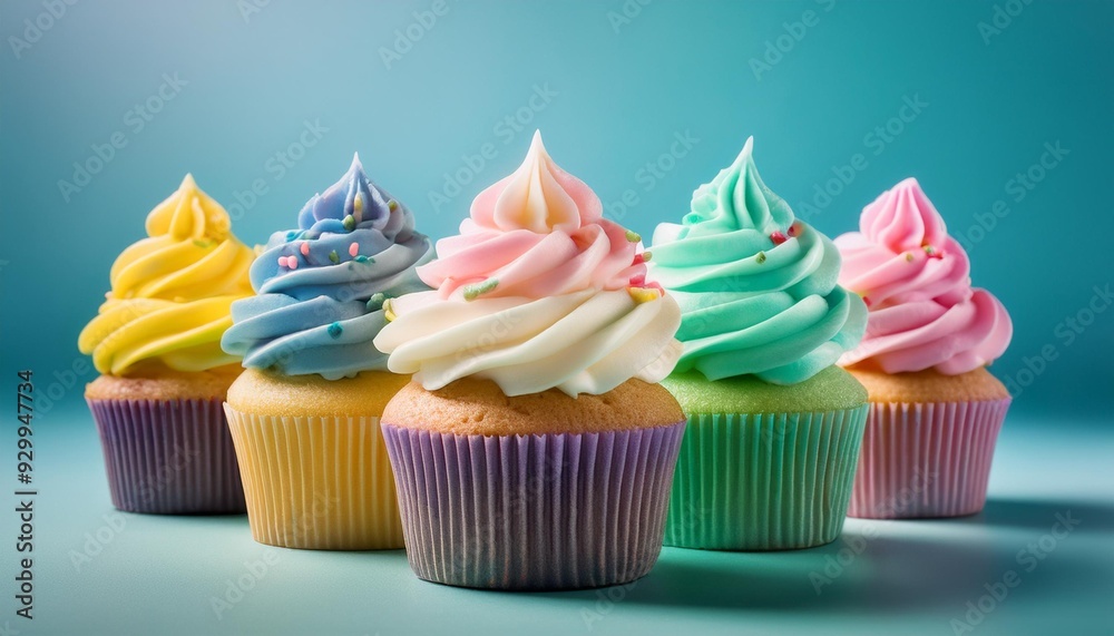 Wall mural a delightful array of colorful happy birthday cupcakes arranged on a festive table