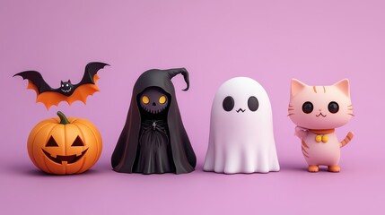 Obraz premium Characters for Halloween,ghost, witch,pumpkin and black cat, party costume character collection,banner horror vector set design,kids party mascot collection,trick or treat,sale october season.