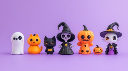 Obraz premium Characters for Halloween,ghost, witch,pumpkin and black cat, party costume character collection,banner horror vector set design,kids party mascot collection,trick or treat,sale october season.