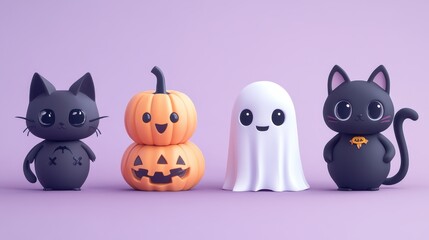 Characters for Halloween,ghost, witch,pumpkin and black cat, party costume character collection,banner horror vector set design,kids party mascot collection,trick or treat,sale october season.