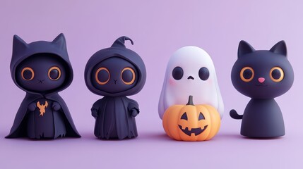 Obraz premium Characters for Halloween,ghost, witch,pumpkin and black cat, party costume character collection,banner horror vector set design,kids party mascot collection,trick or treat,sale october season.