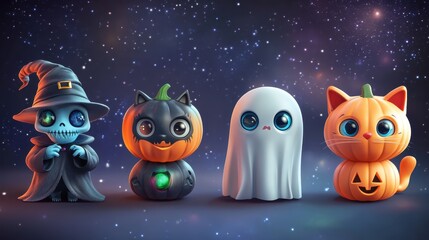 Obraz premium Characters for Halloween,ghost, witch,pumpkin and black cat, party costume character collection,banner horror vector set design,kids party mascot collection,trick or treat,sale october season.