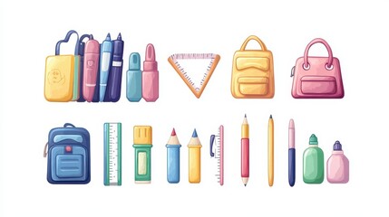 3D back to school seamless,vector kids cartoon education banner,backpack,Multicolored paints with a tassel, pen,book,School and education set collection icons,vector symbol stock illustration web.