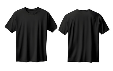 Blank black shirt mock up template, front and back view, isolated on white, plain t - shirt mockup