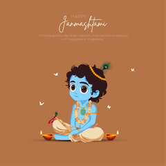 Happy Khrishna Janmashtami and dahi handi Hindu festival of happy shree lord krishna god born with janmashtami text and gradient background. abstract vector illustration design.