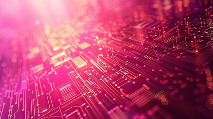 Obraz premium Circuit Board with Pink Glow