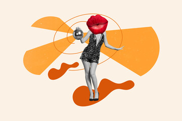 Composite trend artwork 3D sketch photo collage of headless young lady head lips kiss carefree...