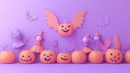 Fototapeta premium Happy Halloween day element background vector,set of isolated hats, bats and pumpkins,cat,Cute collection of spooky ghost, illustration for the design of postcards,invitations,banners for Halloween.