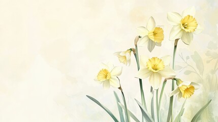 Obraz premium A serene illustration of yellow daffodils against a soft background.