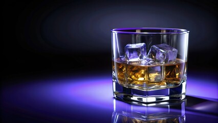 A Glass of Whiskey on Ice with a Purple Reflection