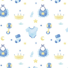 Baby Boy Blue Pattern Element in Watercolor Style