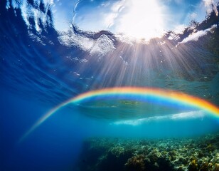 海の中にかかる幻想的な虹のイメージ