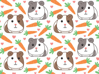 Seamless cartoon pattern with cute guinea pigs and carrots. Vector colorful backdrop in flat style	