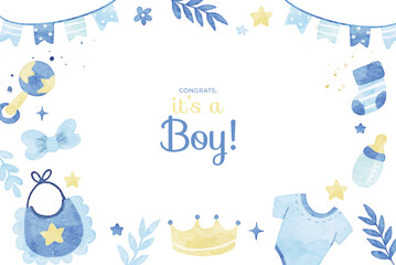 Baby Boy Blue Background Element in Watercolor Style
