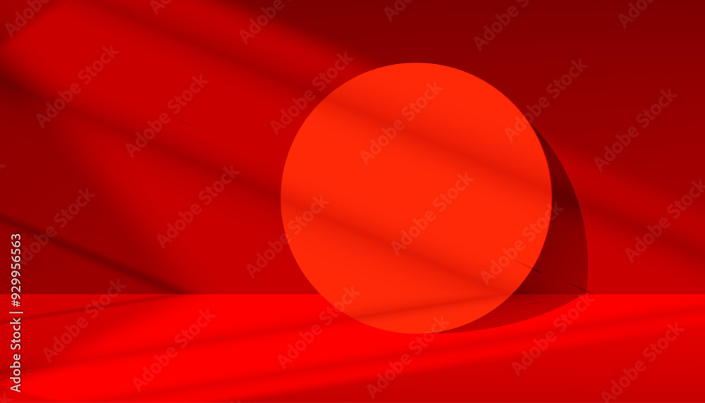 Poster red background,studio room with light,shadow on mirror and bright red podium display backdrop for ch