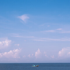 Amazing Seascape view. Magic energy of beautiful happy clouds. Vietnam tropical calm sea