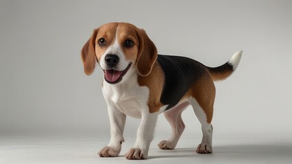 happy beagle portrait sitting and standing isolated on a white background