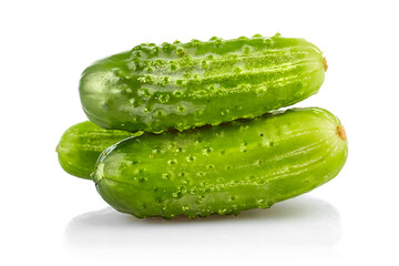Fresh cucumbers. Green ripe cucumber vegetables. Organic food. Isolated on white background