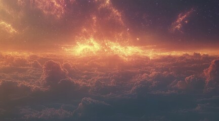 Obraz premium Glowing Celestial Clouds Beneath Starry Sky