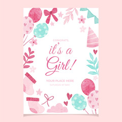 Pink Baby Girl Party Flyer in Watercolor Styles