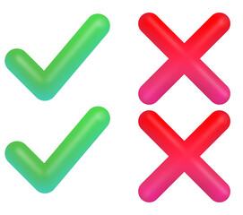 collection of red cross marks and green check marks isolated on white background 