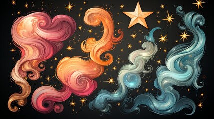 Fototapeta premium A series of colorful hair with a star in the background