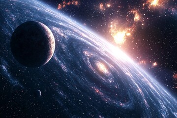 Space cosmic illustration with planets scene created with Generative AI