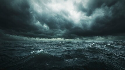 Fototapeta premium Dark sea surface with a dramatic cloudy sky above. Approaching storm.