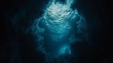 Obraz premium aquatic abyss dark blue ocean depths seen from underwater perspective abstract seascape photo 