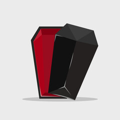 Flat illustration happy halloween, dracula's coffin, red and black, darkness