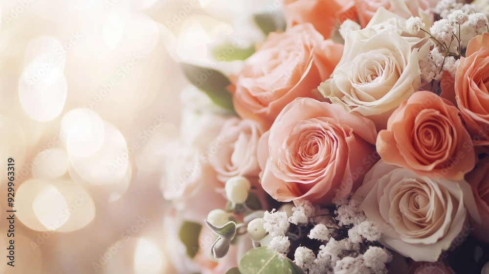 Canvas Prints Close-up of a wedding bouquet, with soft light gradient in the background creating a romantic and elegant atmosphere.