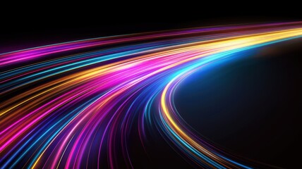 Vibrant light trails in dynamic colors creating an abstract, modern background perfect for technology and creative projects.