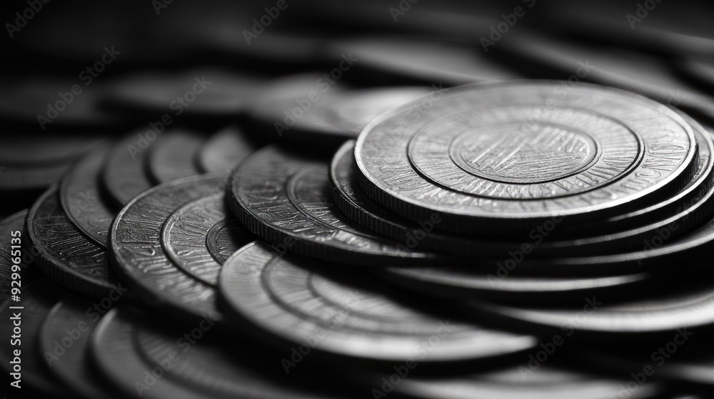 Fototapete minimalist shot of coins in a circular pattern, with a plain backdrop offering space for text or gra