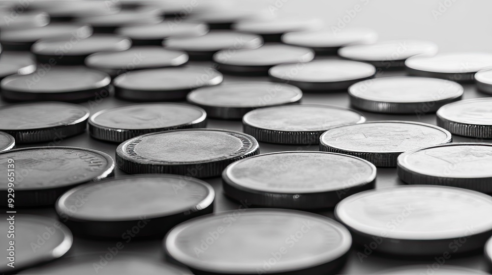 Fototapete minimalist shot of coins in a circular pattern, with a plain backdrop offering space for text or gra