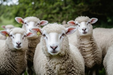 Fototapeta premium A group of sheep in the countryside, all white sheep