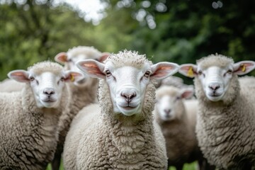 Fototapeta premium A group of sheep in the countryside, all white sheep