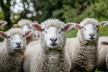 Fototapeta premium A group of sheep in the countryside, all white sheep