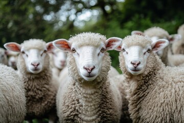 A group of sheep in the countryside, all white sheep