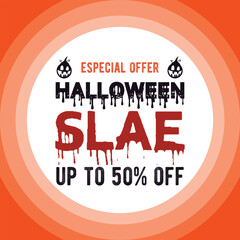 Halloween sale banner,Holiday design with bats, spider, cobweb, pumpkin, lettering font text. Paper cut style. Vector illustration.