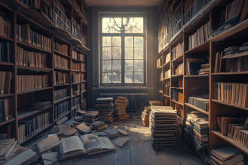 Empty Shelves in a Closed Bookstore