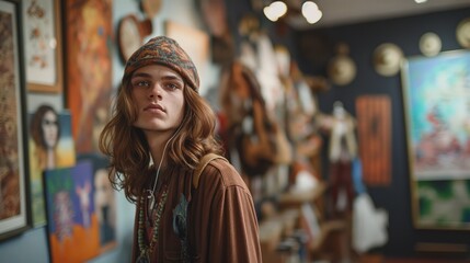 Obraz premium Young Man in Art Gallery