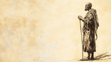 Naklejka premium Biblical Illustration of Zophar’s Speech on Humility - Zophar Standing Tall, Emphasizing the Importance of Humility Before God and the Futility of Human Pride, Beige Background