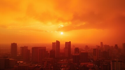 Fototapeta premium Captivating Sunset Over Urban Skyline With Dramatic Clouds on a Clear Evening
