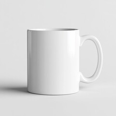 A white coffee mug on a plain gray background, AI